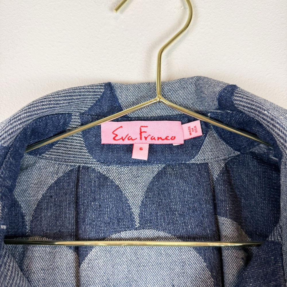 Eva Franco Brex Jacket Atomic Denim Blue Scallop Double Breasted Size 6 - Picture 14 of 14